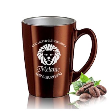 Tasse Happy Morning 32cl metallic Chocolate Geburtstag gravieren Wunschlogo Wunschtext - Restposten