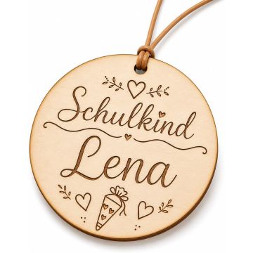 Personalisierter Holzanhänger rund 12cm für Schultüte mit Namen – Anhänger zur Einschulung & zum ersten Schultag – Geschenk für Mädchen und Jungen