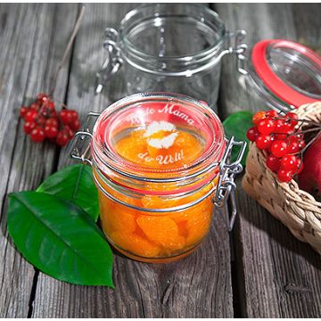 Marmeladenglas Einmachglas Drahtbügelglas 200ml mit Gravur Wunschtext