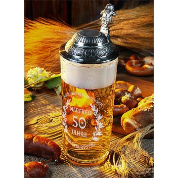 Bierkrug Minden 0,5L mit Zinndeckel Rillendeckel
