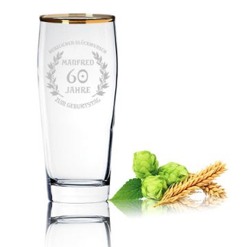 Willibecher 0,5L mit Goldrand gravieren Wunschtext Logo