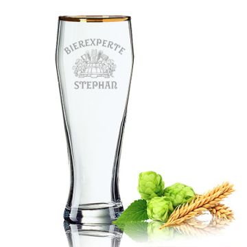 Weizenbierglas 0,5L Goldrand mit Wunschgravur - Logogravur