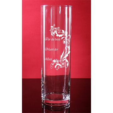 Blumenvase Flower zylindrisch 30cm mit Gravur Geburtstag