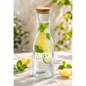 Wasserkaraffe Karaffe Saftkaraffe 1L mit Korkdeckel - mit Gravur Wunschtext Logogravur