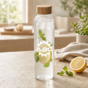 Trinkflasche 500ml mit Bambusdeckel Wasserflasche Gravur Logo Wunschtext