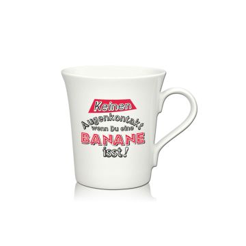 Lustige Porzellantasse Kaffeetasse Emilia weiss 34cl - Dekor: KEINEN Augenkontakt wenn Du eine BANANE isst!
