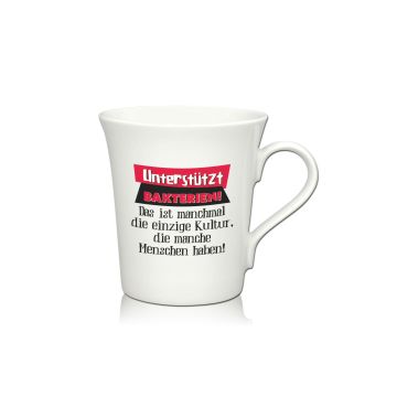 Lustige Porzellantasse Kaffeetasse Emilia weiss 34cl - Dekor: Unterstützt BAKTERIEN! Das ist manchmal die einzige Kultur die manche Menschen haben!