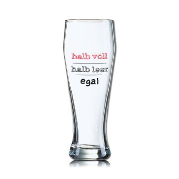Lustiges Bierglas Weizenbierglas Bayern 0,5L - halb voll - halb leer - egal