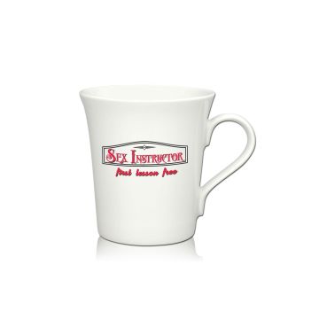 Lustige Porzellantasse Kaffeetasse Emilia weiss 34cl - Dekor: SEX INSTRUCTOR - first lesson free