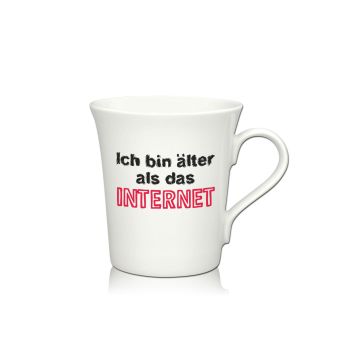 Lustige Porzellantasse Kaffeetasse Emilia weiss 34cl - Dekor: ICH BIN ÄLTER als das Internet