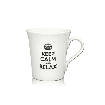 Lustige Porzellantasse Kaffeetasse Emilia weiss 34cl - Dekor: KEEP CALM AND RELAX