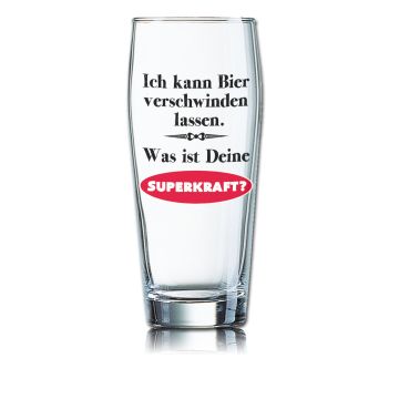 Lustiges Bierglas Willibecher 0,5L - Ich kann Bier verschwinden lassen. Was ist Deine SUPERKRAFT?