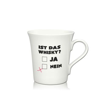 Lustige Porzellantasse Kaffeetasse Emilia weiss 34cl - Dekor: IST DAS WHISKY?