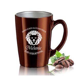 Tasse Happy Morning 32cl metallic Chocolate Geburtstag gravieren Wunschlogo Wunschtext - Restposten