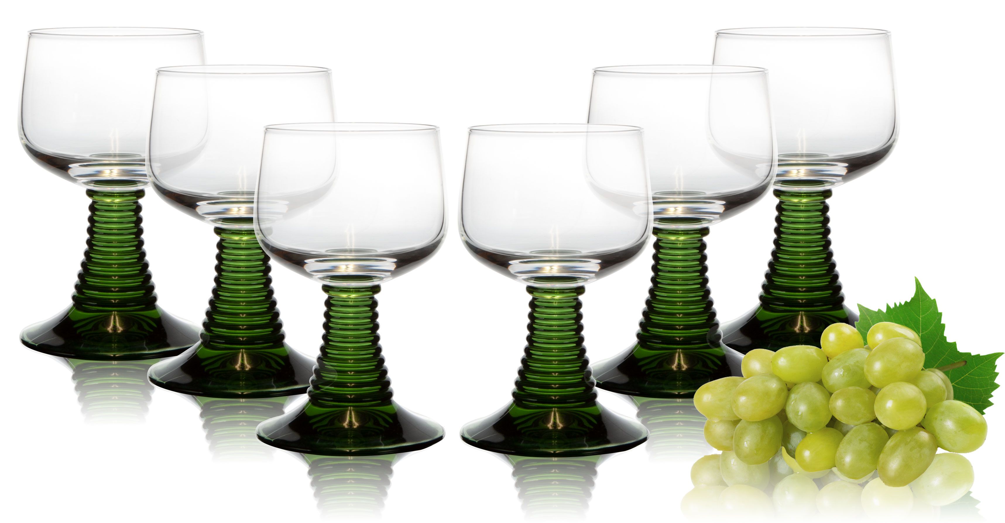 Weinrömer klein ca. 12cl mit grünem Fuß - 6 Stück