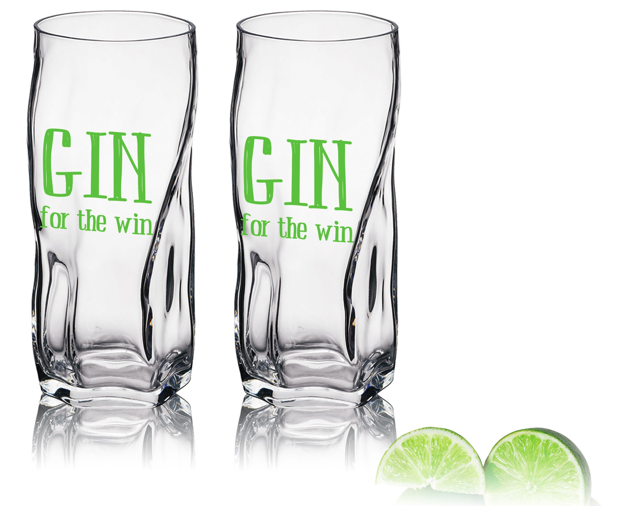 2er Sparset Gin Tonic Gläser Knitterbecher Knitterglas mit Spruch Gin for the win - lustige Gin-Gläser 45cl bedruckt
