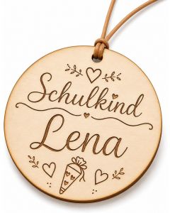 Personalisierter Holzanhänger rund 12cm für Schultüte mit Namen – Anhänger zur Einschulung & zum ersten Schultag – Geschenk für Mädchen und Jungen