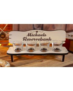Schnapsbank mit Gravur -  inklusive 4 Schnapsgläser - Vierer Schnapsbank Wunschtext