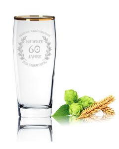 Willibecher 0,5L mit Goldrand gravieren Wunschtext Logo