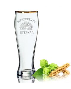 Weizenbierglas 0,5L Goldrand mit Wunschgravur - Logogravur