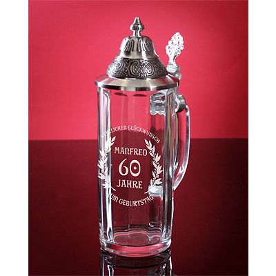 Bierkrug Minden 0,3L mit Zinndeckel und Gravur Geburtstag